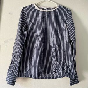 Equipment femme silk striped long sleeve navy blue white shirt blouse